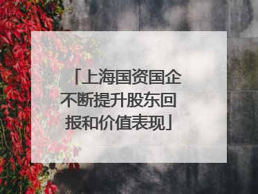 上海国资国企不断提升股东回报和价值表现