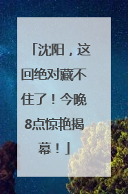 沈阳，这回绝对藏不住了！今晚8点惊艳揭幕！